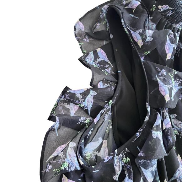 Ted Baker Hilaina Love Birds Black Cold-Shoulder Midi Dress Size 2(US 6) - Picture 9 of 13